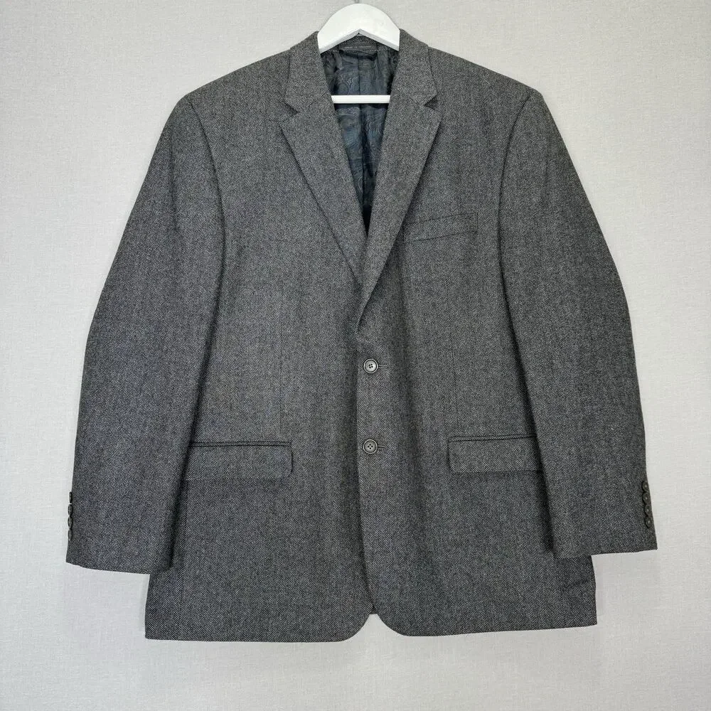 Lauren Ralph Lauren‎ Herringbone Blazer Mens 46R Wool Cashmere Gray Old Money